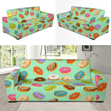 Colorful Donut Pattern Green Background Sofa Slipcover