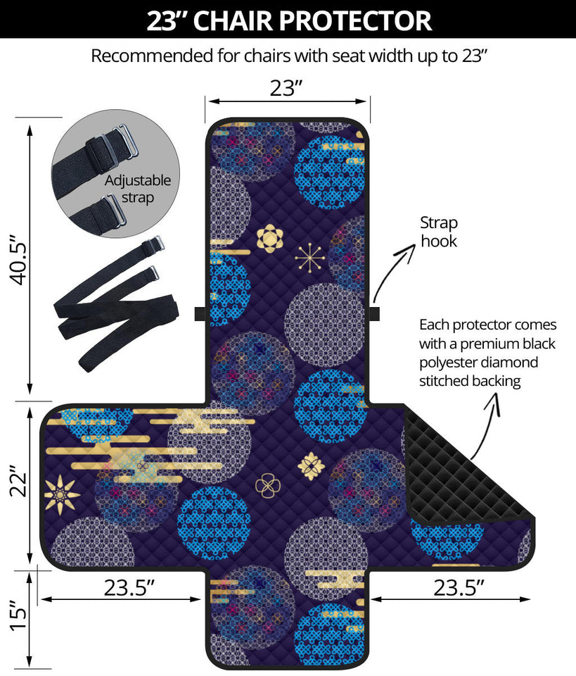 Blue japanese pattern cloud wave flower Chair Cover Protector