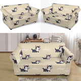 Cute Siberian Husky Loveseat Couch Slipcover