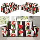 Red And White Tulips Pattern Sofa Slipcover