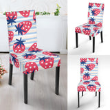 Strawberry Pattern Blue Lines Background Dining Chair Slipcover