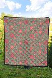 Red Gold Sakura Cherry Blossom Gray Background Premium Quilt