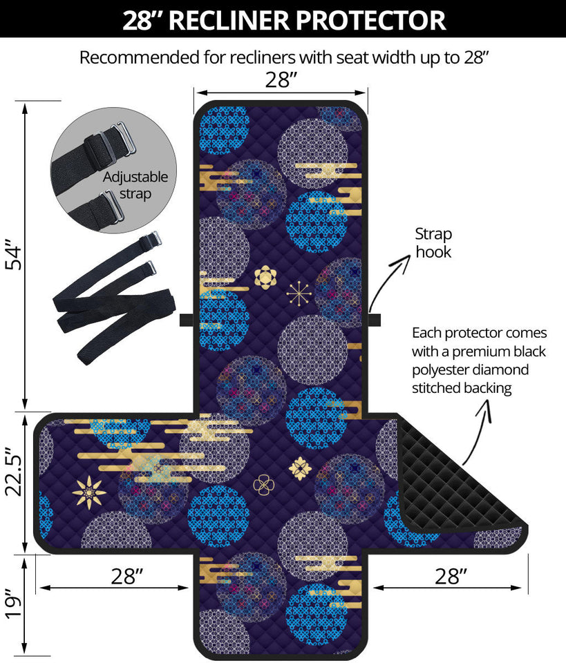Blue japanese pattern cloud wave flower Recliner Cover Protector