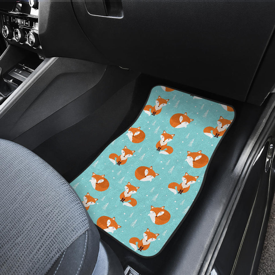 Fox Pattern Blue B Ackground Front And Back Car Mats