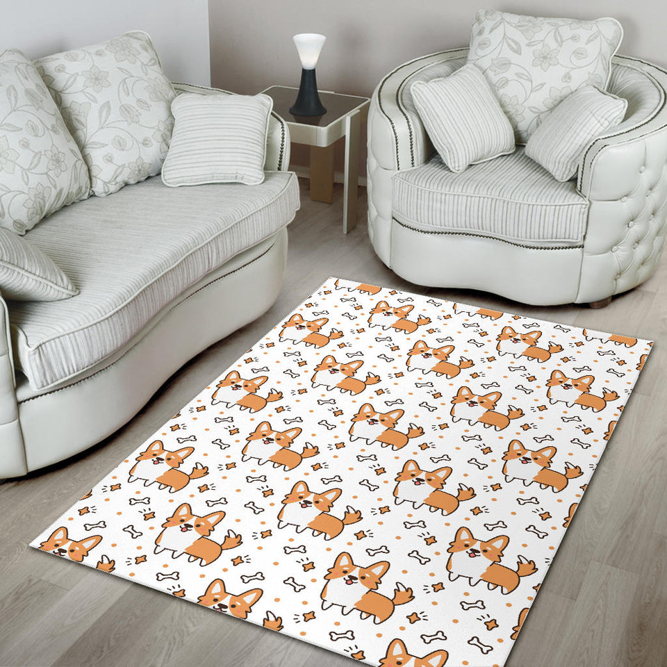 Cute Corgi Heart Star Bone Pattern Area Rug