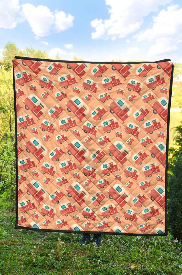 Camper Van Pattern Print Design 03 Premium Quilt