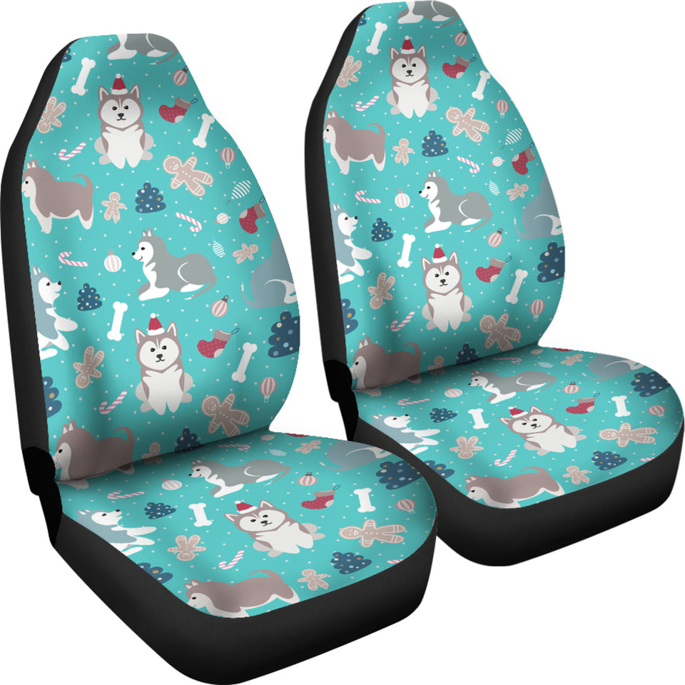Christmas Cute Siberian Husky Puppie Pattern  Universal Fit Car Seat Covers