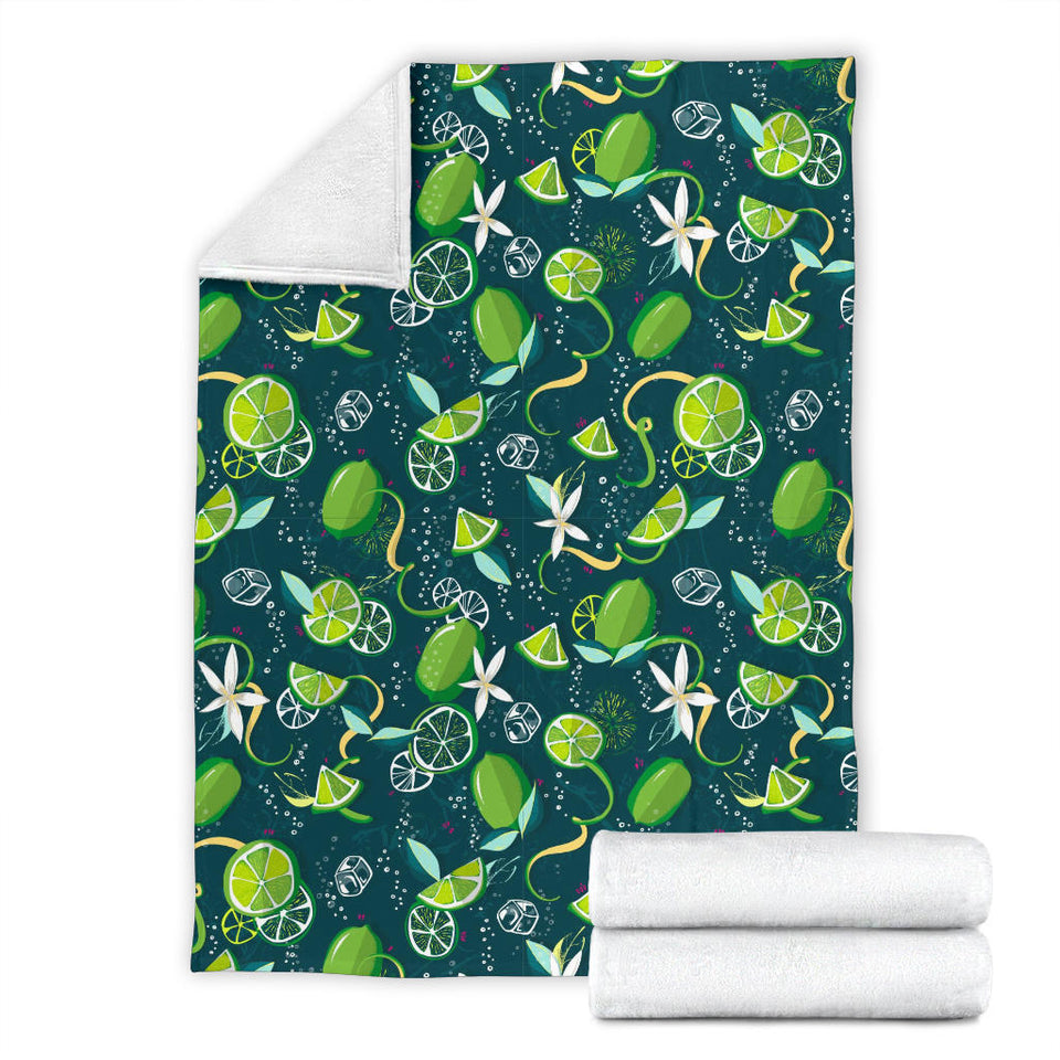 Lime Ice Flower Pattern Premium Blanket