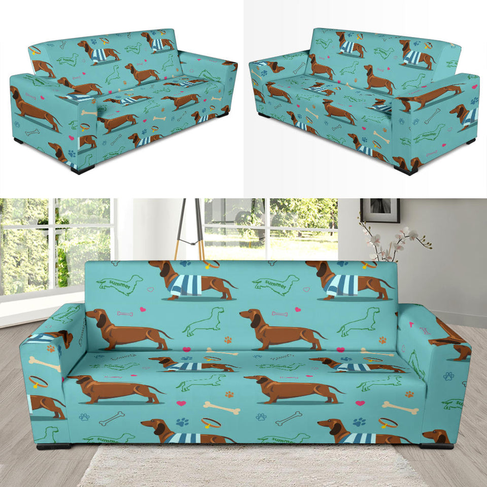 Dachshund Decorative Background Sofa Slipcover