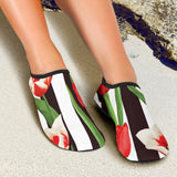 Red And White Tulips Pattern Aqua Shoes