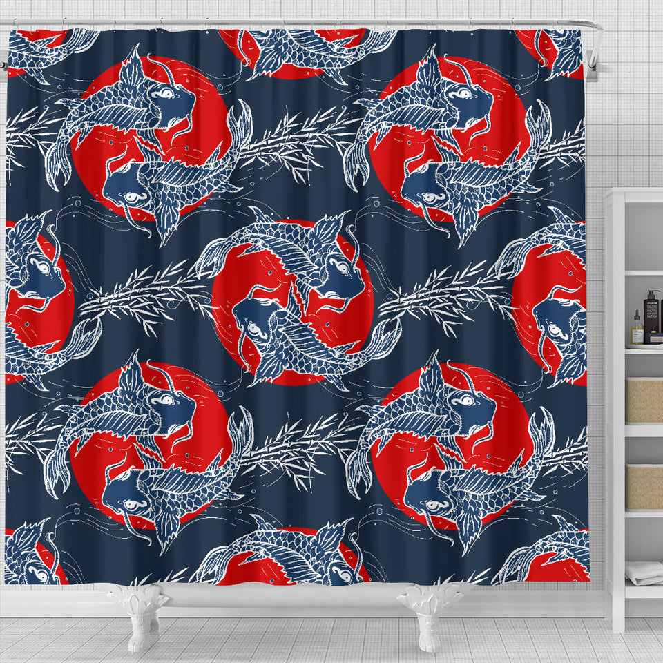 Koi Fish Carp Fishs Hand Drawn Japanese Art Shower Curtain Fulfilled In US