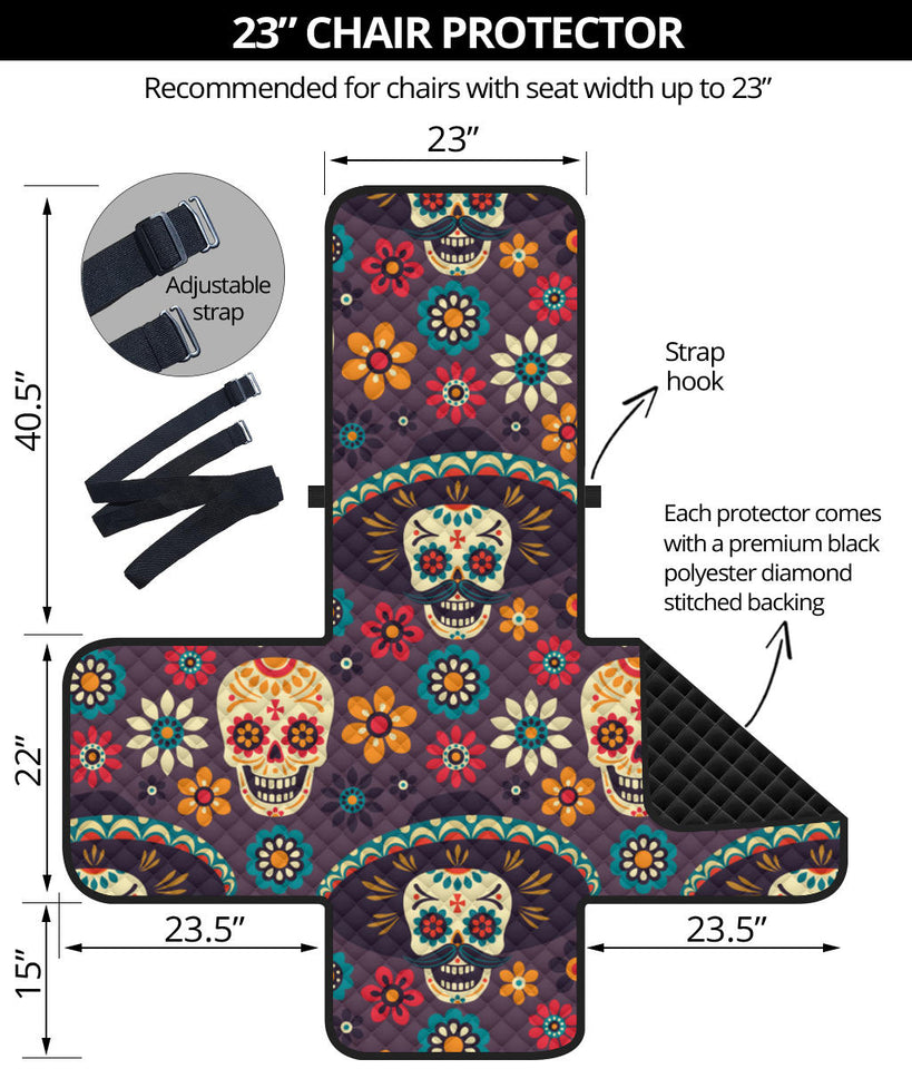 Sugar skulls flower maxican pattern Chair Cover Protector