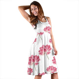 Pink Lotus Waterlily Pattern Sleeveless Midi Dress