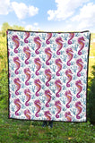 Purple Seahorse Blue Coral Pattern Premium Quilt