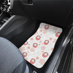 Daruma Japanese Wooden Doll Cherry Blossom Flower Pattern Front Car Mats