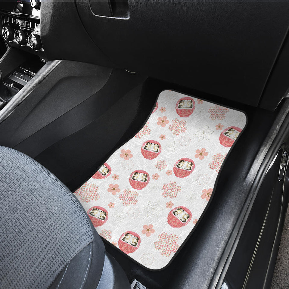 Daruma Japanese Wooden Doll Cherry Blossom Flower Pattern Front Car Mats