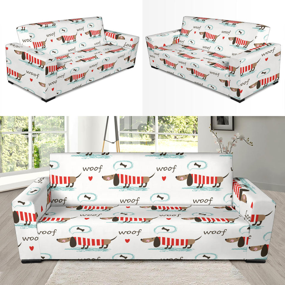Cute Dachshund Bone Pattern Sofa Slipcover
