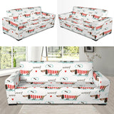Cute Dachshund Bone Pattern Sofa Slipcover