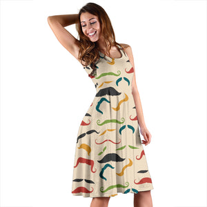 Mustache Beard Pattern Print Design 03 Sleeveless Midi Dress