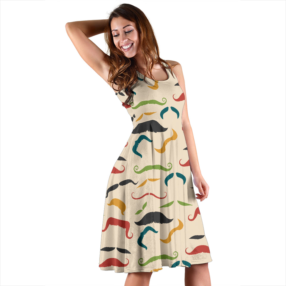 Mustache Beard Pattern Print Design 03 Sleeveless Midi Dress
