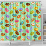 Colorful Donut Pattern Green Background Shower Curtain Fulfilled In US