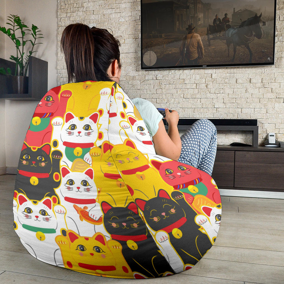 Colorful Maneki Neko Lucky Cat Pattern Bean Bag Cover