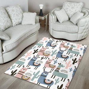 Lama Alpaca Cactus Hand Drawn Pattern Area Rug