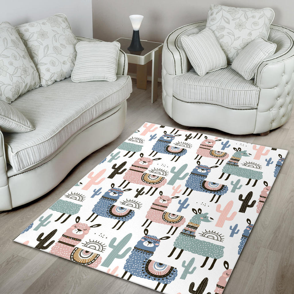 Lama Alpaca Cactus Hand Drawn Pattern Area Rug