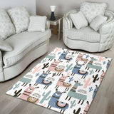 Lama Alpaca Cactus Hand Drawn Pattern Area Rug