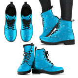 Airplane Destinations Blue Background Leather Boots