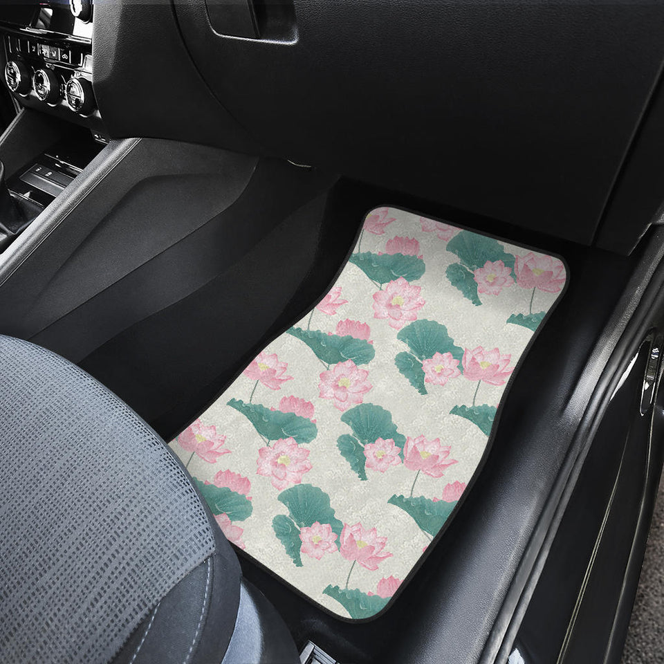 Pink Lotus Waterlily Leaves Pattern Front Car Mats