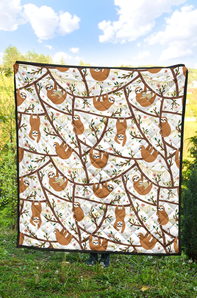 Sloths Hanging On The Tree Pattern Premium Quilt