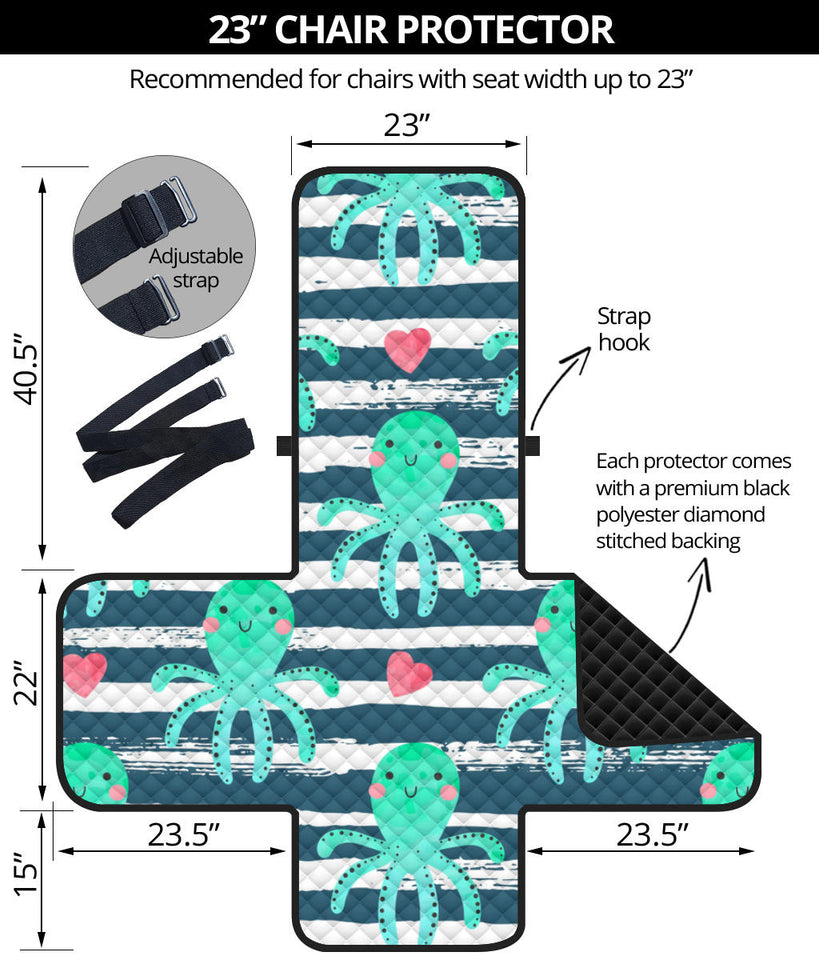 Cute octopuses heart striped background Chair Cover Protector