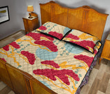 Red Bonsai gray sun japanese pattern Quilt Bed Set