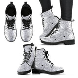 Spider Web Cobweb Pattern White Background Leather Boots