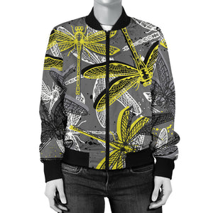 Hand Drawn Dragonfly Pattern Women'S Bomber Jacket
