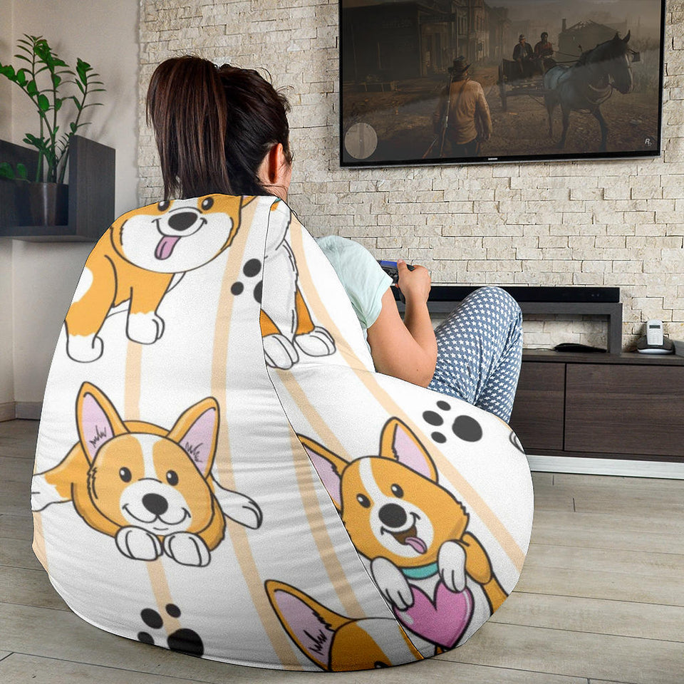 Cute Dog Corgi Striped Background Pattern Bean Bag Cover