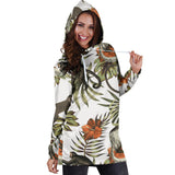 Monkey Red Hibiscus Flower Palm Leaves Floral Pattern Women'S Hoodie Dress