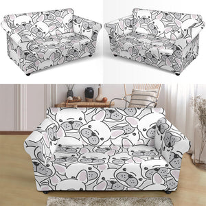 Cute French Bulldog Head Pattern Loveseat Couch Slipcover