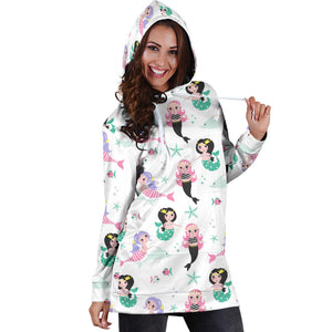 Cute Mermaid Dolphin Fish Starfish Pattern Women'S Hoodie Dress
