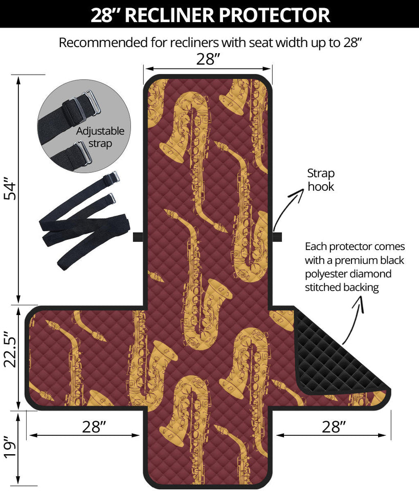 Hand drawn gold saxophone red background  Recliner Cover Protector