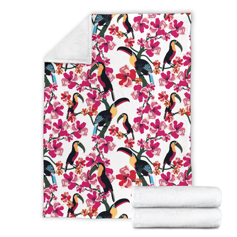 Toucan Flower Design Pattern Premium Blanket