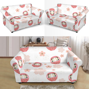 Daruma Japanese Wooden Doll Cherry Blossom Flower Pattern Loveseat Couch Slipcover