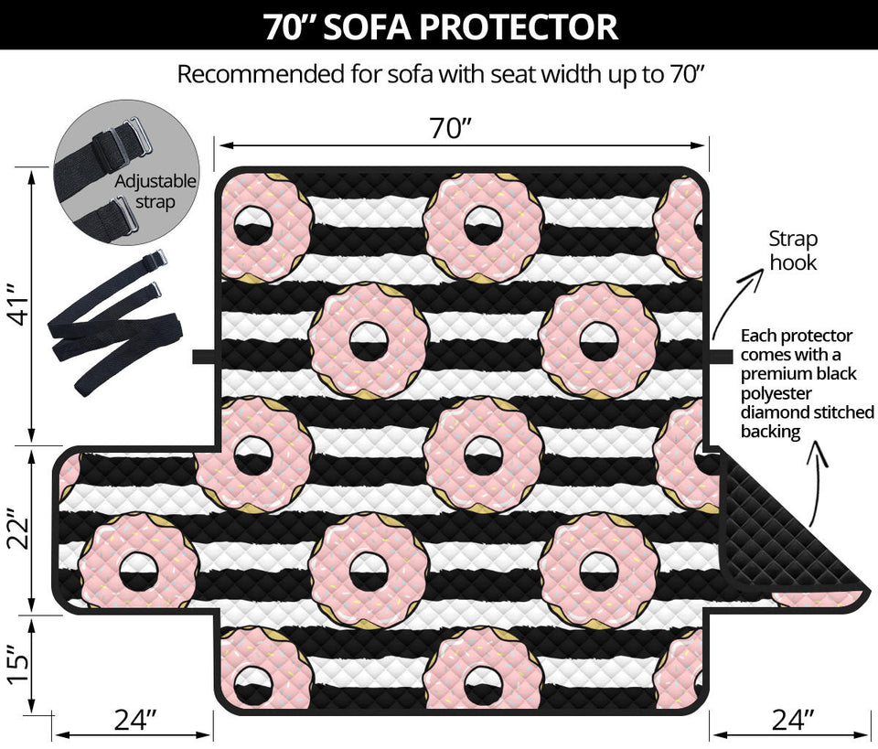 Donuts pink icing striped pattern Sofa Cover Protector