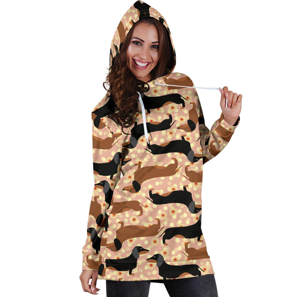 Dachshund Floral Background Women'S Hoodie Dress