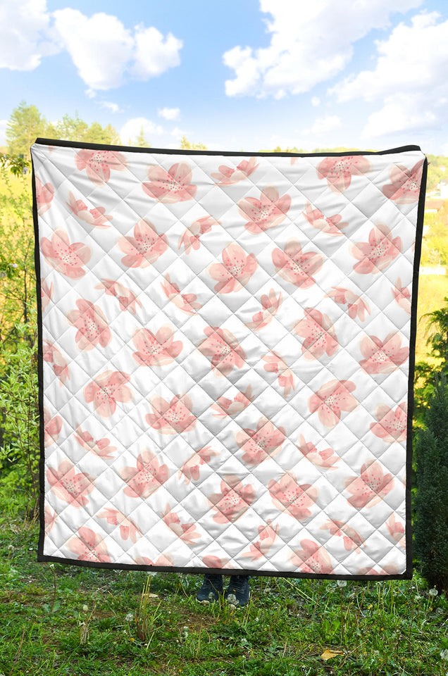 Pink Sakura Cherry Blossom Pattern Premium Quilt