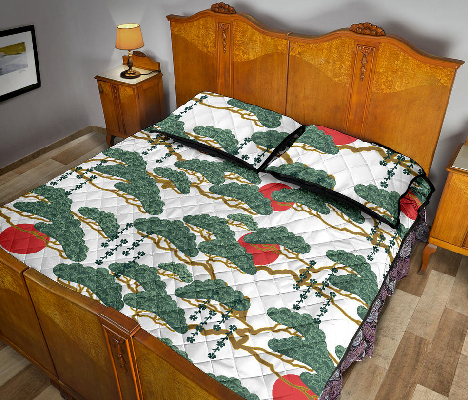 Bonsai red sun japanese pattern Quilt Bed Set