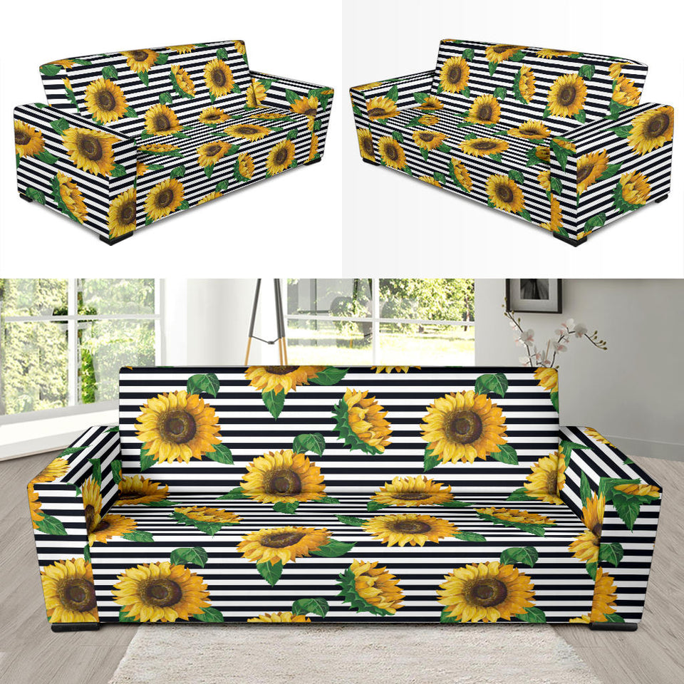 Sunflowers Ribbon Background Sofa Slipcover
