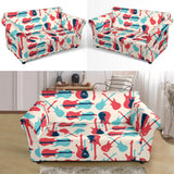 Red Blue Guitar Pattern Loveseat Couch Slipcover