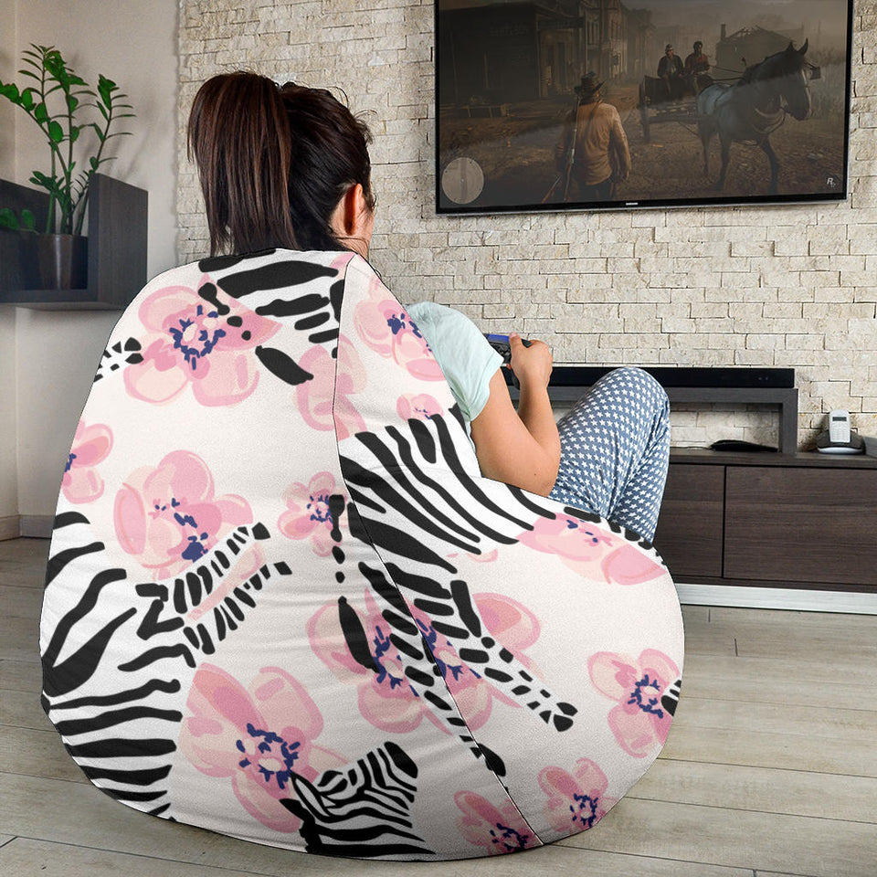 Zebra Pink Flower Background Bean Bag Cover